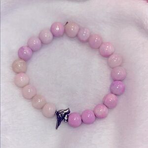 Elegant Pink Beaded stone Bracelet with Silver bird Charm
